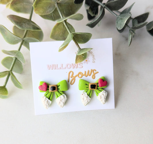 Green santa bow studs