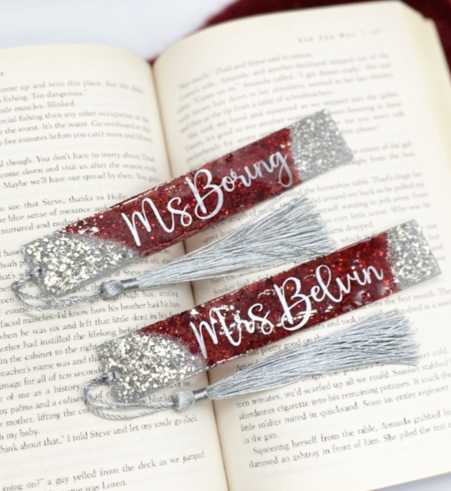 Maroon and silver glitter bookmark!