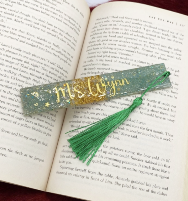 Green with gold glitter bookmark