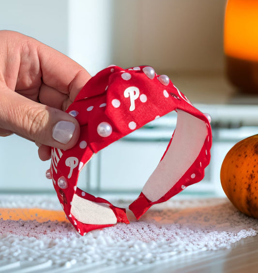 Red polka dot baseball headband