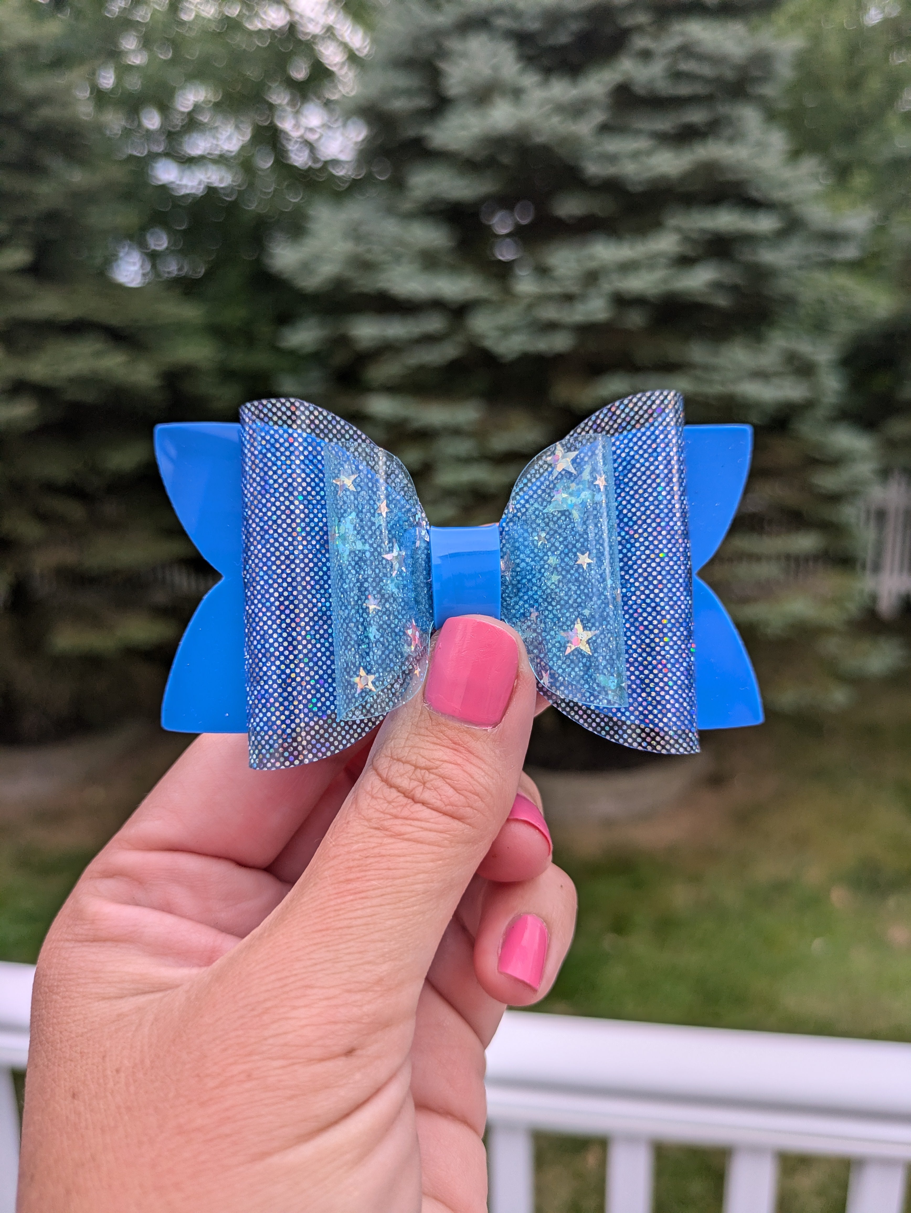 Royal blue disco stars, pool bow