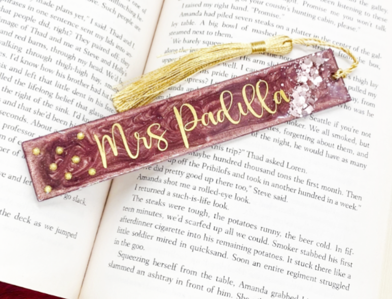 Maroon with gold glitter bookmark