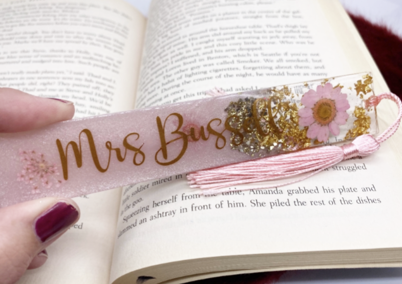 Pink with gold glitter bookmark