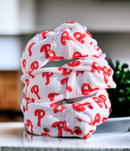 White with red P baseball headbands