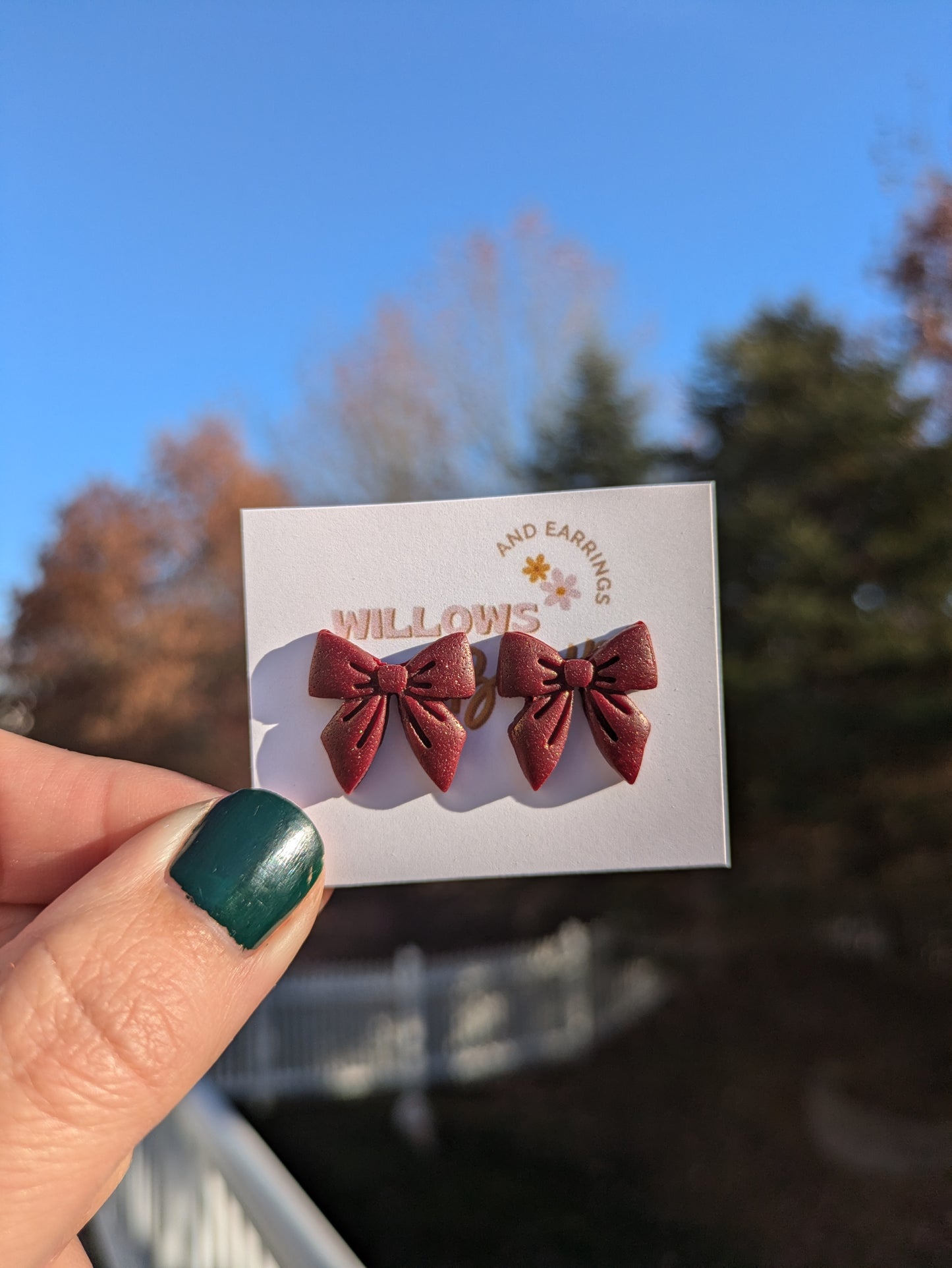 Maroon bow studs