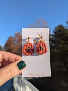 Burnt orange floral clay earrings