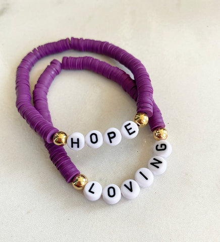 Purple clay, personalized bracelet