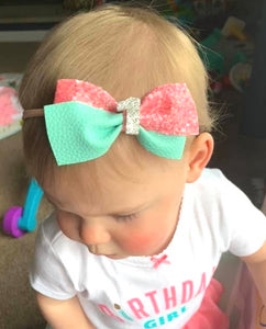 Pink & teal birthday bow