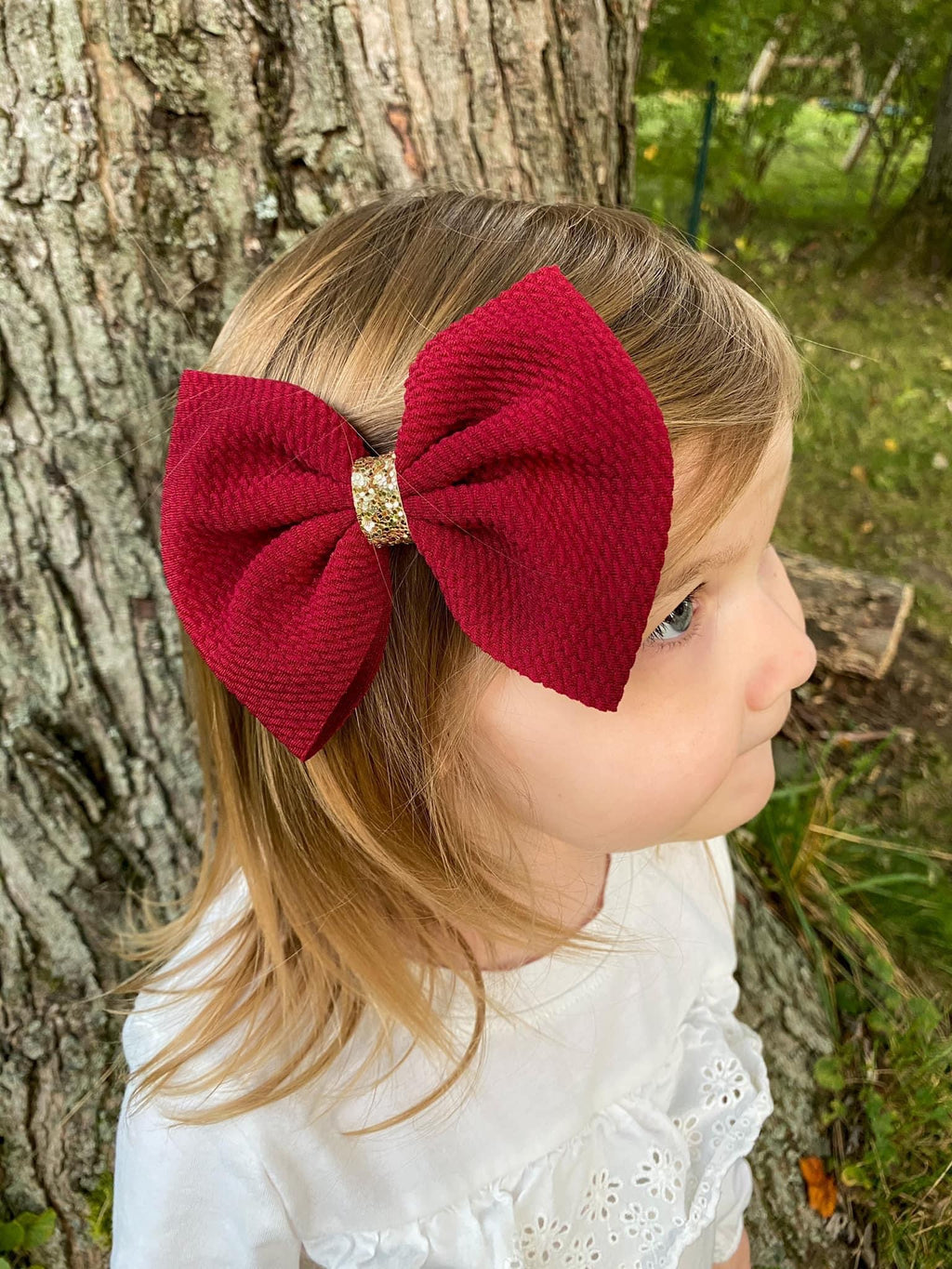 Maroon, oversized bows