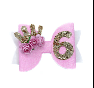 Pink Princess floral crown, birthday bow